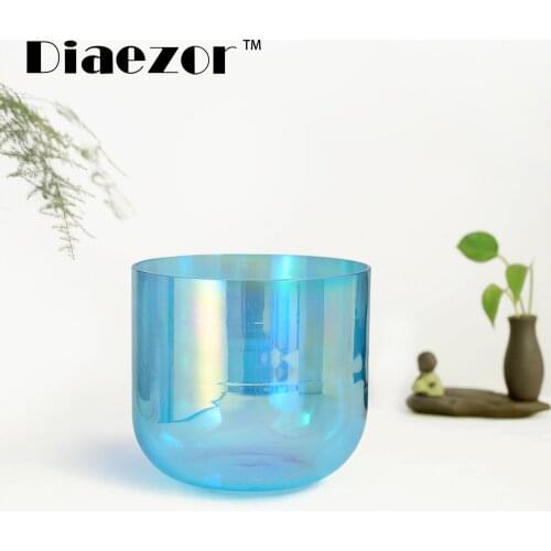 Diaezor 6 Inch 440Hz or 432Hz Clear Chakra Cosmic Light Alchemy Magic Blue Quartz Crystal Singing Bowl for Sacred Meditation