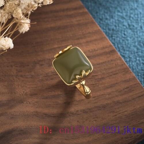 Hetian Jade Ring Fashion Women Natural Charm Jewelry Amulet 925 Silver Zircon Gifts Chalcedony Gemstone Crystal