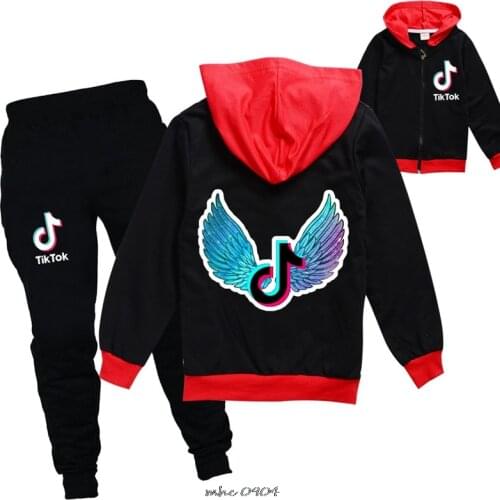 Tik Tok Boys Zipper Sweater Set Girls Childrens Zipper Jacket Pants Fall Casual Loose Sport Cardigan Sweatshirt Suits