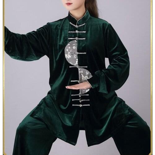 High Quality Autumn&Winter Velvet Tai Chi Suits Thickened Kung Fu Wushu uniforms Martia Arts Exercise Clothing blue/green