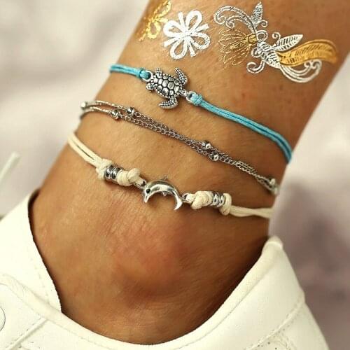 Summer Fashion Turtle Dolphin Anklets Set for Women Cute Beach Anklet Chain Jewelry Gifts