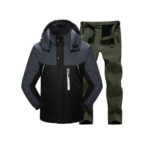 Ski suit Winter Hiking jacket soft shell Pants Mens Outdoor Thermal Fleece liner coat Waterproof Windproof mountaineering wear