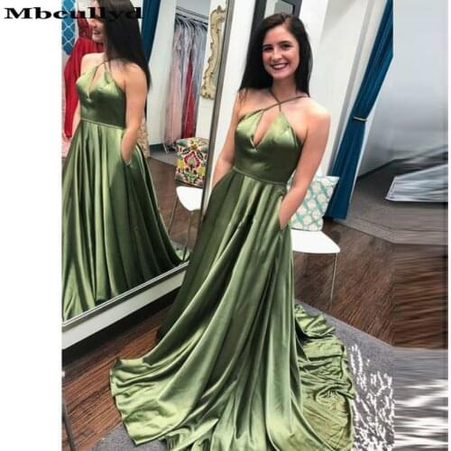 Mbcullyd Elastic Satin Prom Dresses Long 2020 Sexy Halter Backless Evening Party Gowns African Vestido De Festa Customize