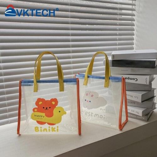 Fashion Women Cartoon Bear Printing Transparent Small Tote Lunch Bag Casual Ladies Handbags Shopping Bags