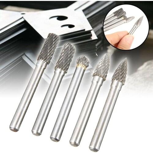 5pcs Tungsten Carbide Rotary Burrs Grinding Head File Cutter 8mm Rotary Point Burrs Die Grinder 6mm Shank Bit Tool Set
