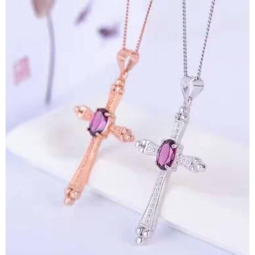 Natural red garnet Elegant lovely personality cross Pendant natural gemstone pendant 925 sterling silver Women precious jewelery
