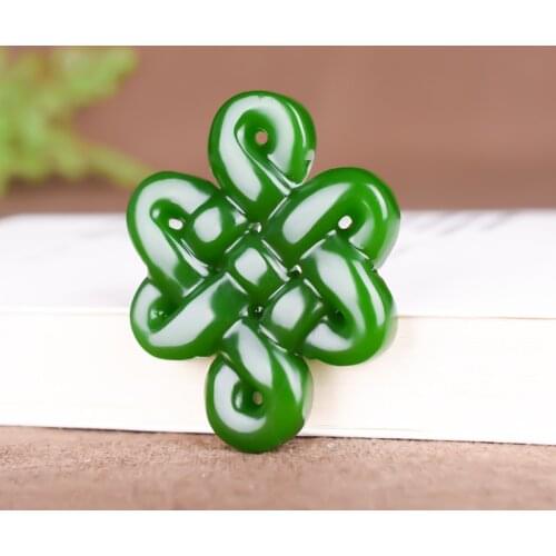 Natural Green and White Jade Chinese Knot Pendant Necklace Double-sided Hollow Carved Charm Jadeite Jewelry Fashion Gifts