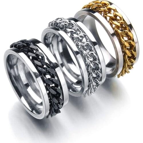 Stainless Steel Rotatable Men Couple Ring Spinner Chain Women Rotable Rings Punk Fashion Jewelry For Party Gift