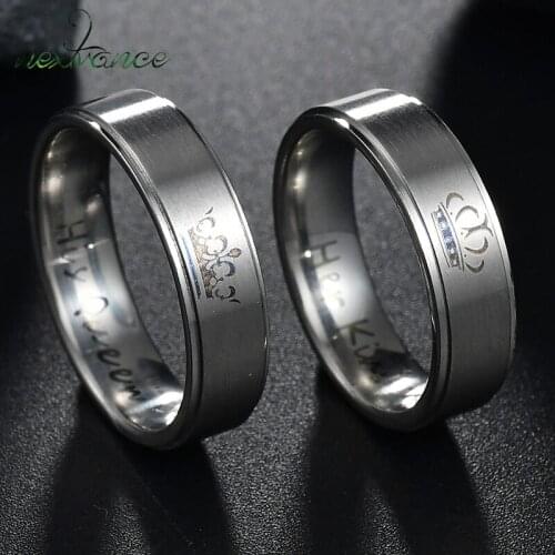 Nextvance Tungsten Her King His Queen Couple Ring Romantic Crown Letter Love Band Rings For Women Men Charm Jewelry