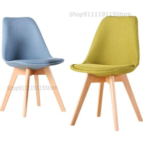 Nordic Dining Chair Modern Simple Office Negotiation Desk Chair Leisure Solid Wood Cloth Home Back Chair