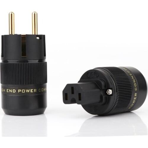 VE078G+VF078G Gold Plated Schuko EU Power Plug European Male connector+IEC Female Connector Plug