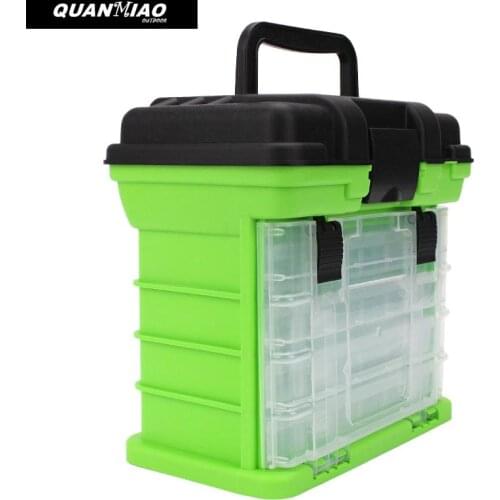 QuanMiao Portable 5 Layer Big Fishing Tackle Box with Plastic Handle Fishing Lure Box Tools Fishing Accessories Case 26*17*26cm