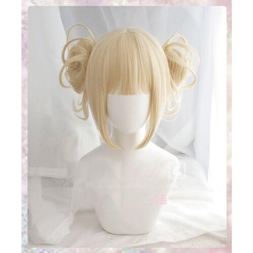 Anime My Boku no Hero Academia Akademia Himiko Toga Short Light Blonde Ponytails Heat Resistant Cosplay Costume Wig + Wig Cap