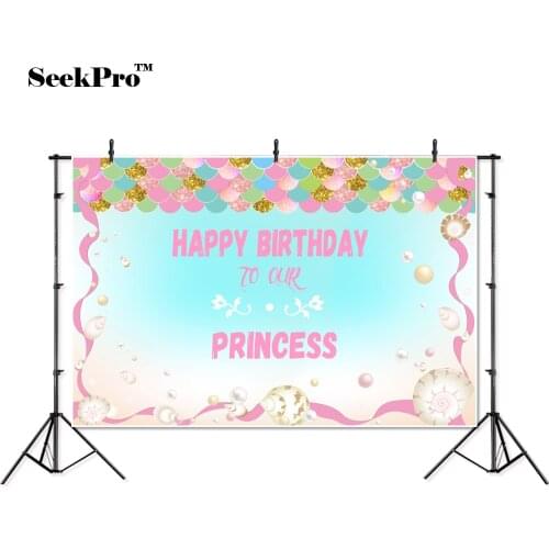 Thin vinyl happy birthday princess mermaid shell children photo Backgrounds Professional indoor Photographic studio Backdrops