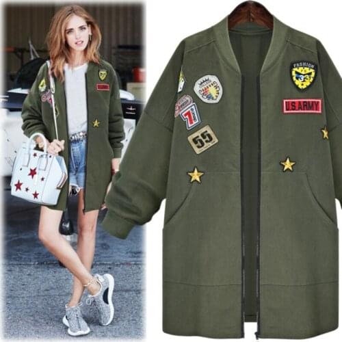 5XL New Womens Mid-Length Windbreaker Army Green Windbreaker Baseball V-Neck Long-Sleeved Zipper Fashion Casual Long Jacket
