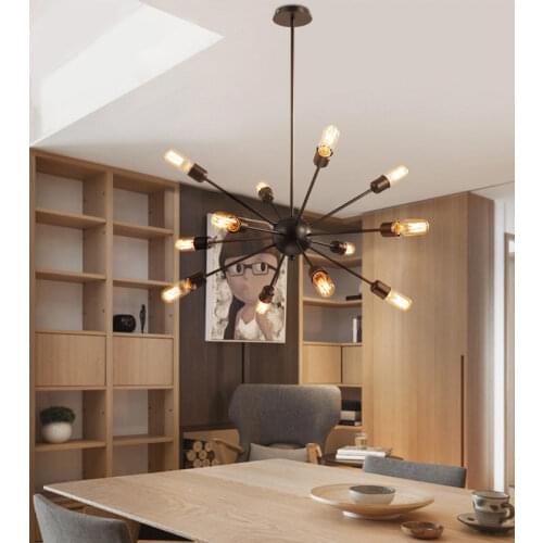 Vintage Chandelier Sputnik Light Mid Century Pendant Industrial Iron Lamp Loft Black Hanging Lights Fixtures for Home Decoration