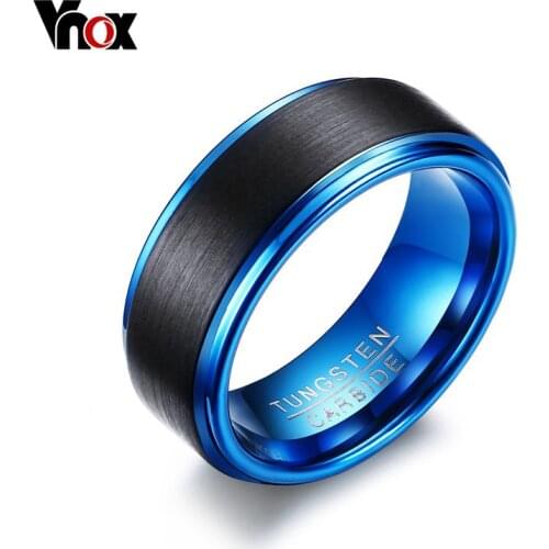 Vnox Tungsten Blue Rings for Men Jewelry Classical Mens 8MM Black and Blue Ring US Size