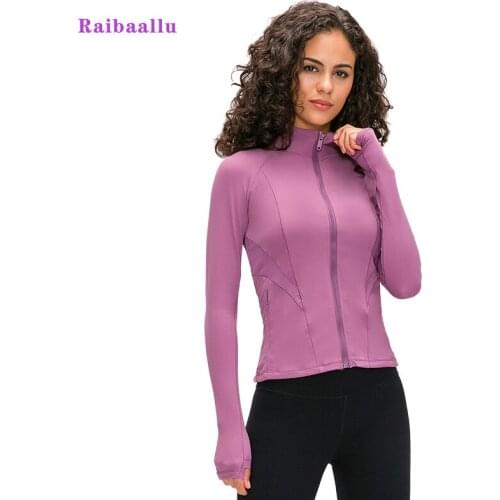 Raibaallu Sports Running Jacket Women long-sleeve Fitness Yoga Running Full Front Zipper Top Slim Stretch Quick-dry