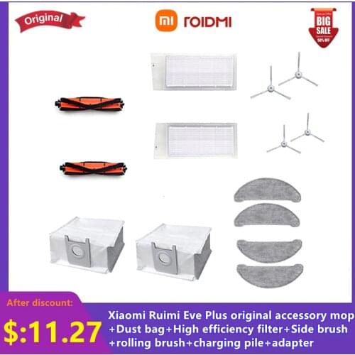 100% original Xiaomi Ruimi Eve Plus accessories mop + dust bag + filter + side brush + roller brush + charging pile + adapter