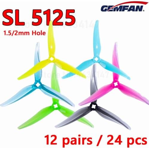 12 pairs / 24 pcs Gemfan SL 5125 5.1inch 3-blade Propeller Hurricane SL5125 1.5/2mm Hole Props FPV Props for FPV Racing drone