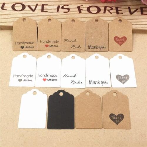200Pcs/Lot Hanging Tag Thank You Handmade With Love Printed For DIY Sewing Supplies and Fabrics Price Label Note Cardboard Tags