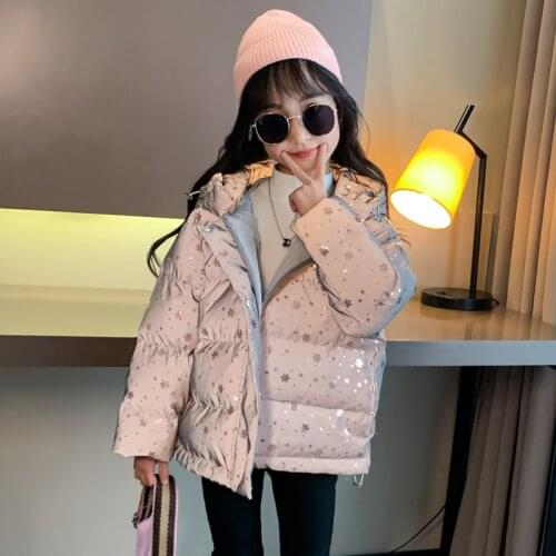 2021 New Girls Jacket Winter Warm Zipper Casual Hooded Outwear Windproof Down Jacket Children Clothing 3-14 Years Old HPY116