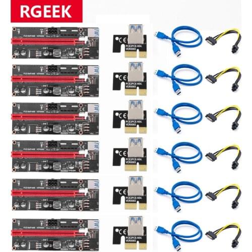 6Pcs Newest Ver009 Usb 3.0 Riser for Video Card Ver 009S Riser PCIE 16X 8X 4X 1X Extend Adapter Sata 15 Pin to 6 Pin Power Cable