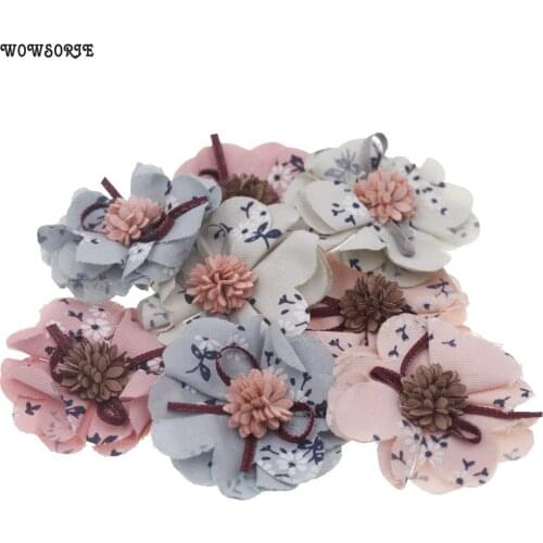 7cm baby Print with Stamen Diy Flower Accessory without headband No HairClips girls children Hair Accessories 5pcs/lot
