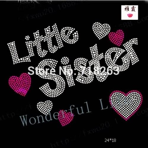 Free shipping big sister fuchasia with white clear rhinestones fix iron on crystal transfers design