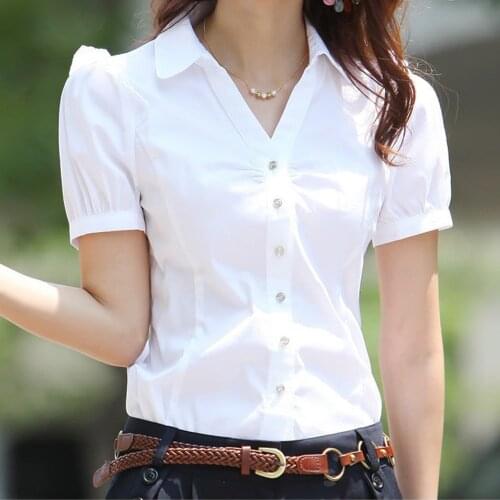 Plus Size 5XL Summer Womens Short Sleeve Cotton Blouses Shirts Ladies Office Wear Elegant Blouse Feminina White Formal Shirt