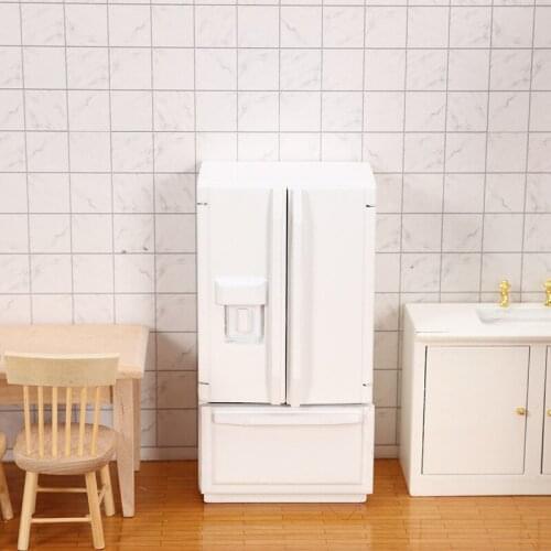 Household Mini Kitchen Toys Baby Game Props House Miniature Food Play Mini Model White and Gray Retro Double-door Refrigerator