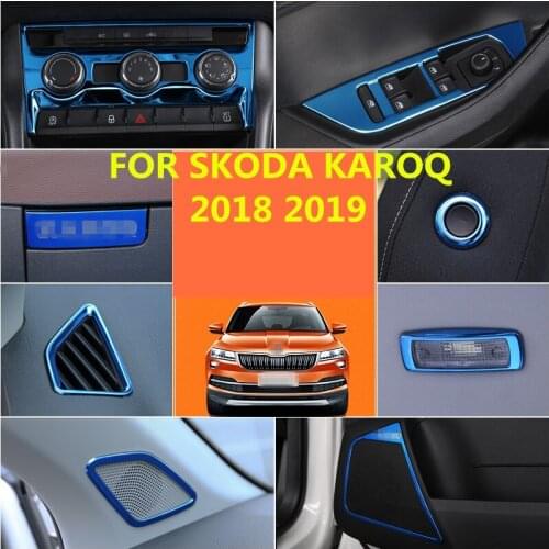 For SKODA KAROQ 2018 2019 blue colour Car Interior Full Mouldings Trim Sticker Car Covers Stainless Steel Car Accessorie