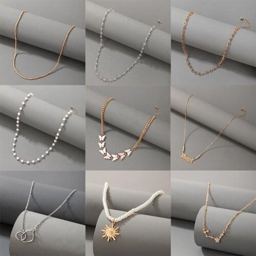 Docona New Trendy Butterfly Star Crystal Necklace for Women Charms Hollow Geometry Beaded Letter Female Wedding Jewelry Collar