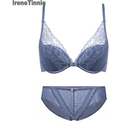 IRENE TINNIE New Fashion Sexy Lingerie Light Thin Breathable Adjustable Shoulder Strap Bra Set Embroidery Three Quarters Cup Bra