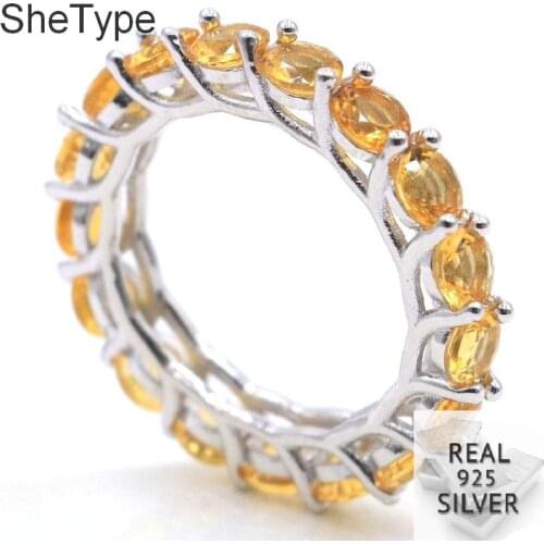 26x4mm Elegant 3.6g Circle Created Golden Citrine Gift For Girls 925 Solid Sterling Silver Rings