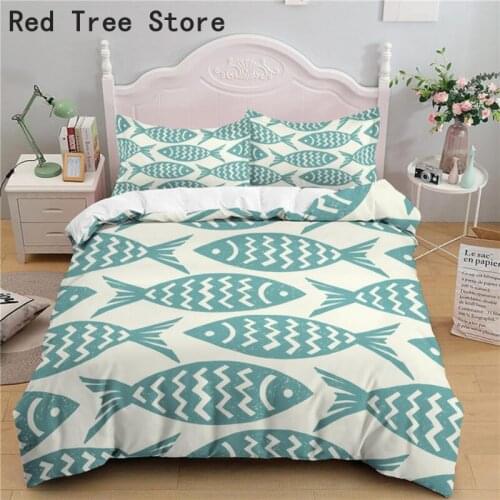 3D Bedding Sets Fish Print Duvet Quilt Cover Set 220*240cm Kids Cartoon Animal Comforter Bed Covers Pillowcase King Queen Size