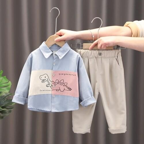 Children Boys Girls Cartoon Patchwork Clothing Suits Baby Shirt Blouses Pants 2Pcs/Sets Spring Autumn Toddler Cotton Tracksuits