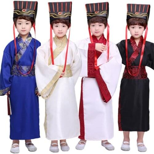 Ancient Chinese Costume Boys Girls Stage Performance Outfit for Dynasty Men Hanfu Costume Satin Robe Chinese Traditional Dress