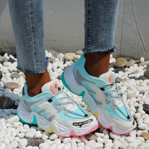 Casual Sneakers Women Rainbow Color Matching Fashion Chunky Shoes Mesh Breathable Comfortable Lightweight Running Shoes Big Siz