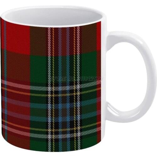 MacLean ( Rare ) Clan / Family Tartan White Mug 11 Oz Funny Ceramic Coffee/Tea/Cocoa Mug Unique Gift Total Tartan Blue Green Bro