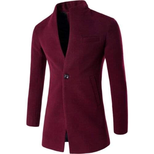 Winter Mens Slim Long Sleeve Single Button Suit Wool Jacket , burgundy Mens Leisure Cardigan Woolen Coats , Brands Jacket Male