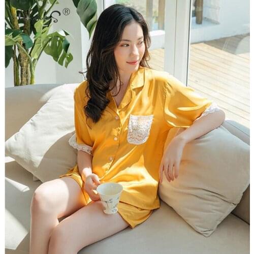 Summer New Pajamas Womens Ice Silk Thin Sexy Lace Short-sleeved Shorts Suit Pyjamas Comfortable Pajamas Suit For Women