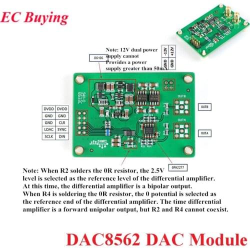 DAC Module DAC8562 Amplifier Board Module DC 2.7-5.5V Positive and Negative 10V Signal Amplitude 16Bit DAC Single/Bipolar Output