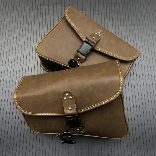 Motorcycle brown PU Leather Left Right Side Tool Pouch Saddle Bags Universal Fit for Harley Sportster Softail Fatboy Honda