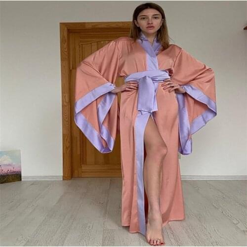 Soft Bride Sleepwear Robes With Belt Newest Silk Satin Sexy V Neck Long Sleeves Custom Made Women Sleepwear Formal Pajamas