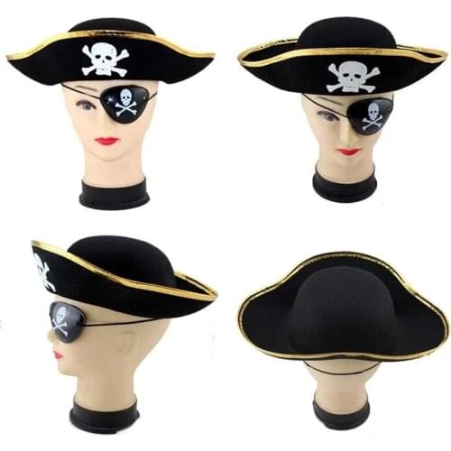 New Staly Pirate Cap Skull Print Pirate Captain Costume Cap Halloween Masquerade Party Cosplay Hat Prop