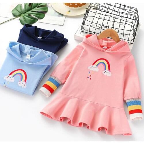 New Children Dress For Spring Summer Fashion Long Sleeve Girl Princess Rainbow Dress Baby Kids Lovely Sports Dress Costume Gifts