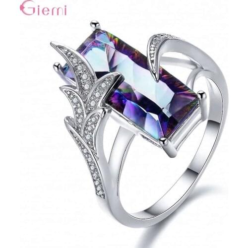 New Arrival 925 Sterling Silver Cocktail Rings For Women Girls Party Birthday Trendy Style Leaf Design Austrian Crystal
