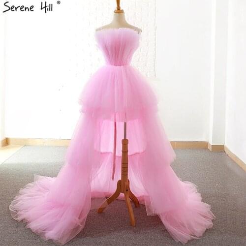 New Pink Asymmetrical Fashion Simpe Evening Dresses Tiered Sleeveless Sexy Evening Gowns 2020 Real Photo HM66650