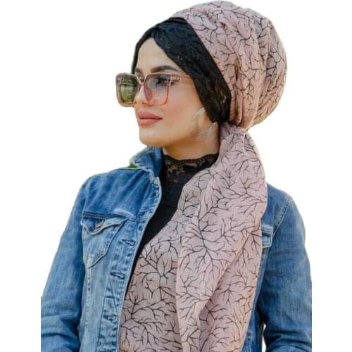 2021 New Season Turkey-India-Arab Islamic Turban Hijab Muslim Draped Lace Scarf Muslim Hijab Two Color Comfortable Use Anti Sweat Luxury Fashion Elegant Design Cotton Chiffon Shawl For Women Trend